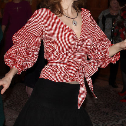 Damen Wickelbluse mit Rüschenärmel Stalluxe