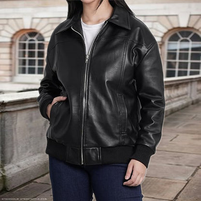 Damen elegante Lederjacke mit lässigem Schnitt und praktischen Taschen Stalluxe