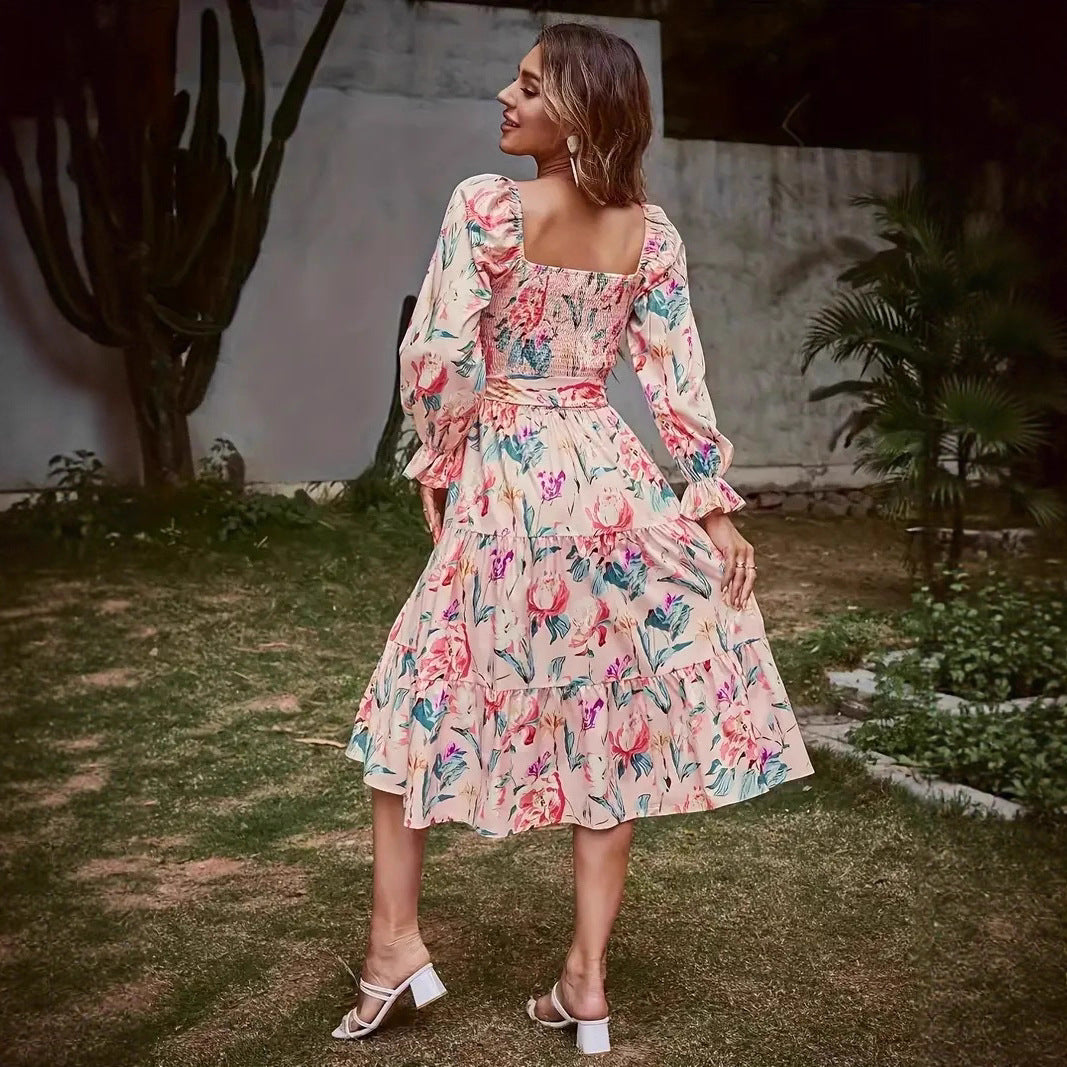 Damen Midikleid mit floraler Stickerei und Taillenband Stalluxe
