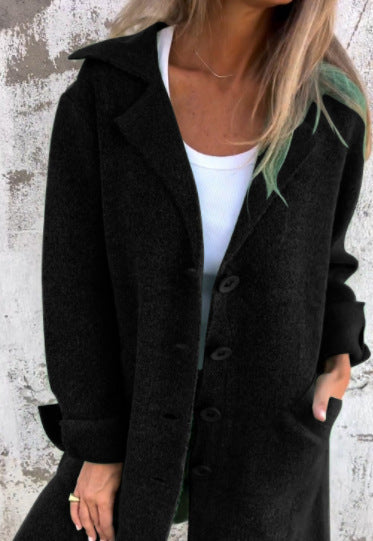 Damen klassischer Wollmantel mit seitlichen Taschen und großer Kapuze Stalluxe