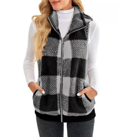 Damen Fleece-Weste mit Karomuster und hochwertigem Reißverschluss Stalluxe