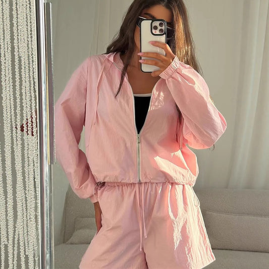 Damen modischer Kapuzenjacke und Shorts Set Stalluxe