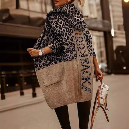 Damen Modischer Oversized Cardigan mit Leopardenmuster Stalluxe