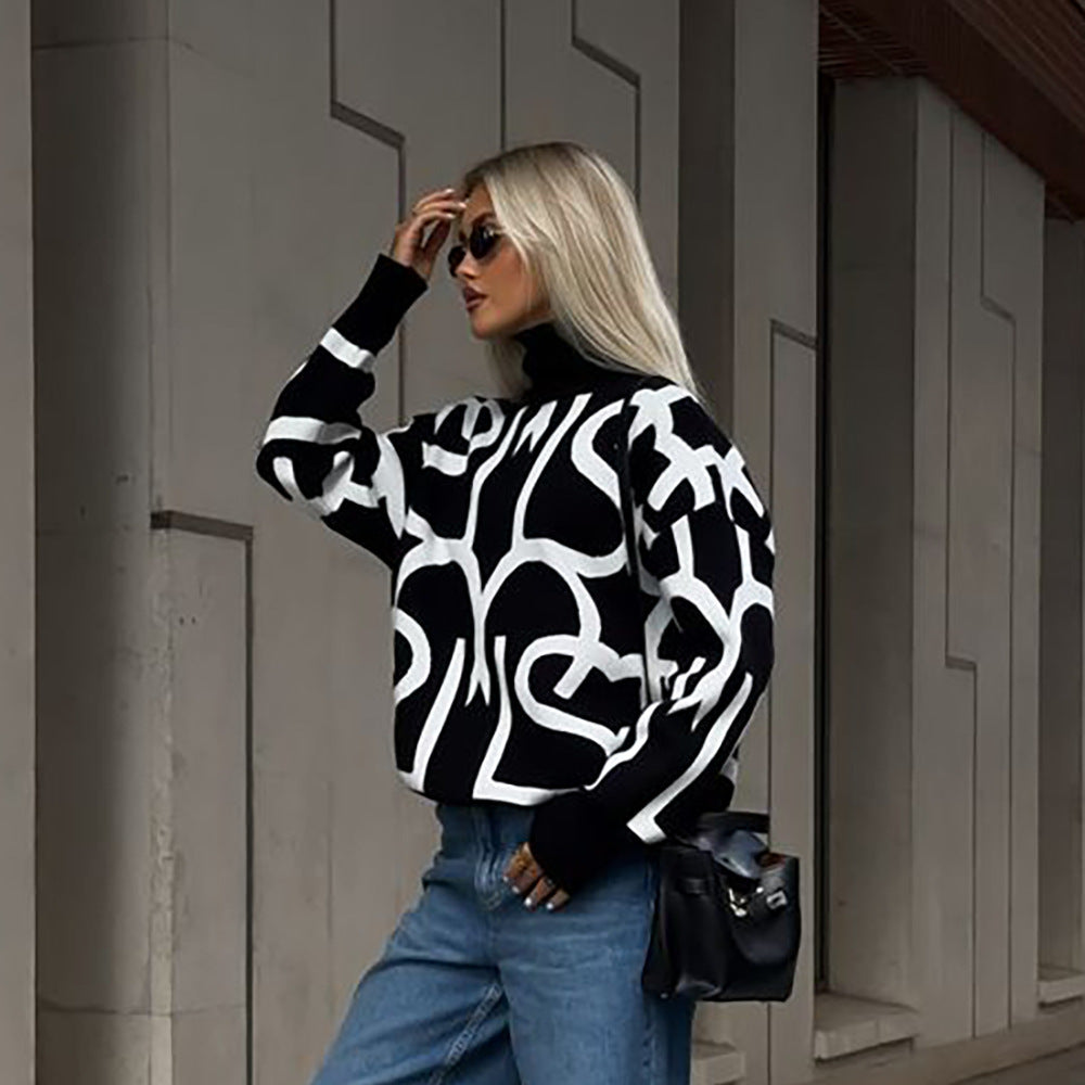 Damen Oversized Strickpullover mit modernem Grafikdesign Stalluxe