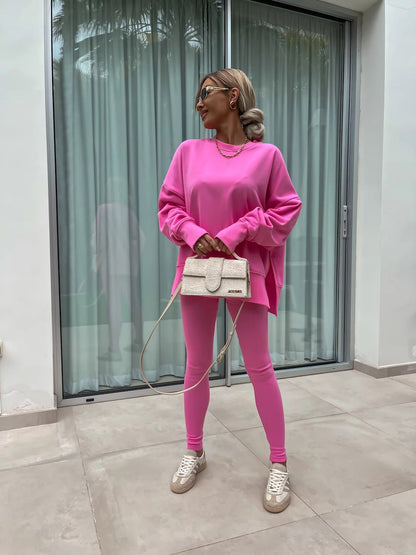 Damen Oversized Sweatshirt mit hoch geschnittenen Leggings Stalluxe