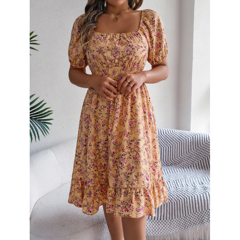 Damen Blumenkleid mit Raffungen und Taillengummi Stalluxe