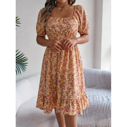 Damen Blumenkleid mit Raffungen und Taillengummi Stalluxe
