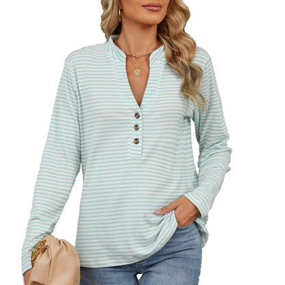 Damen Langarmshirt mit Knopfleiste und strukturierter Oberfläche Stalluxe