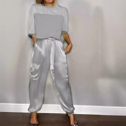 Damen Satin-Sportanzug mit lässigem Schnitt und Taschen Stalluxe