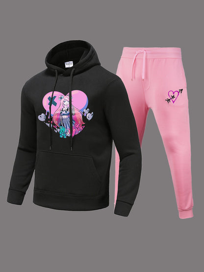 Damen Sportliches Hoodie- und Jogginghose-Set mit einzigartigem Grafikdesign Stalluxe