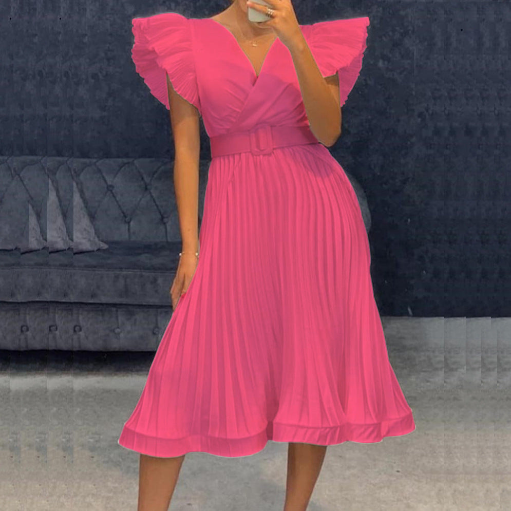 Damen Wickelkleid mit eleganten Plisseefalten und tailliertem Gürtel Stalluxe
