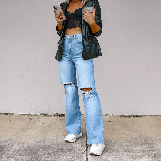 Damen Weit geschnittene Jeans mit auffälligen Destroyed-Details Stalluxe