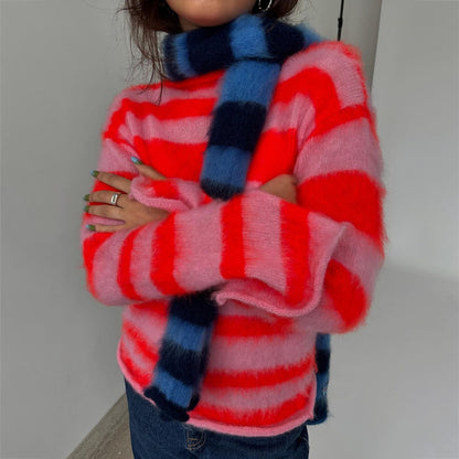 Damen Mohair-Strickpullover mit modischem Streifenmuster Stalluxe Rosa