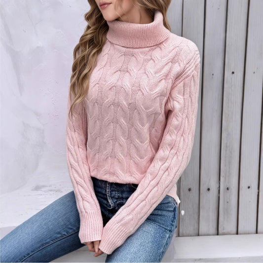 Damen Strickpullover mit hohem Kragen und Kabelmuster Stalluxe