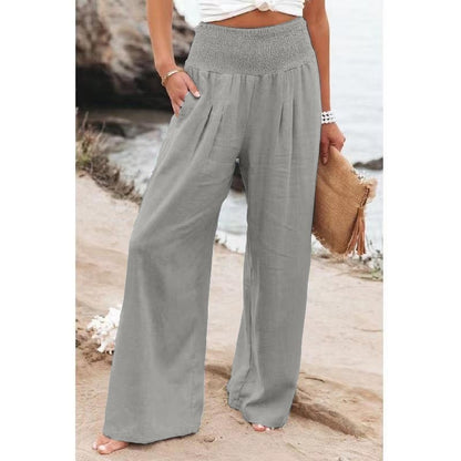 Damen Weite Leinenhose mit elastischem Bund Stalluxe