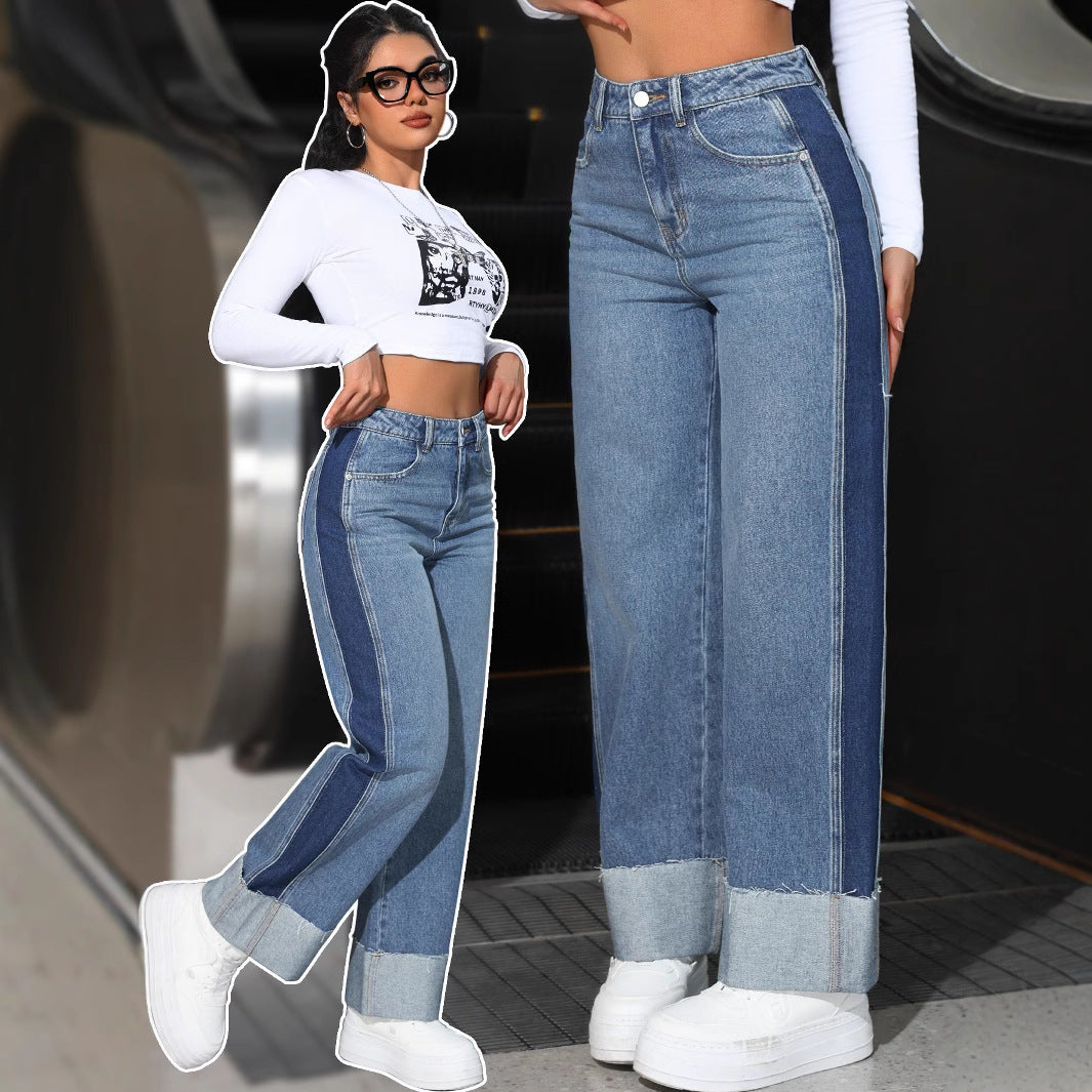 Damen Weit geschnittene Jeans mit umgeschlagenem Saum Stalluxe