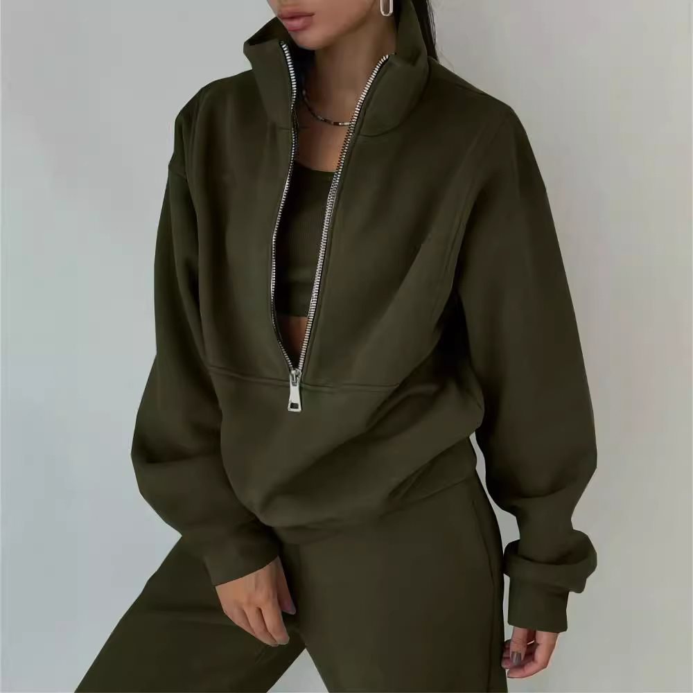 Damen Hochwertiger Zip-Pullover mit hohem Kragen und weicher Innenseite Stalluxe