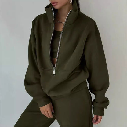 Damen Hochwertiger Zip-Pullover mit hohem Kragen und weicher Innenseite Stalluxe