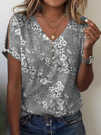 Damen Blumendruck Kurzarm Bluse Stalluxe