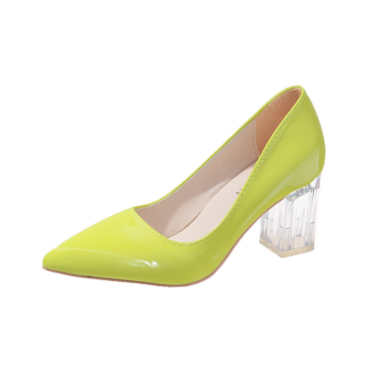Damen klassische Pumps mit transparentem Blockabsatz und spitz zulaufender Vorderkappe Stalluxe