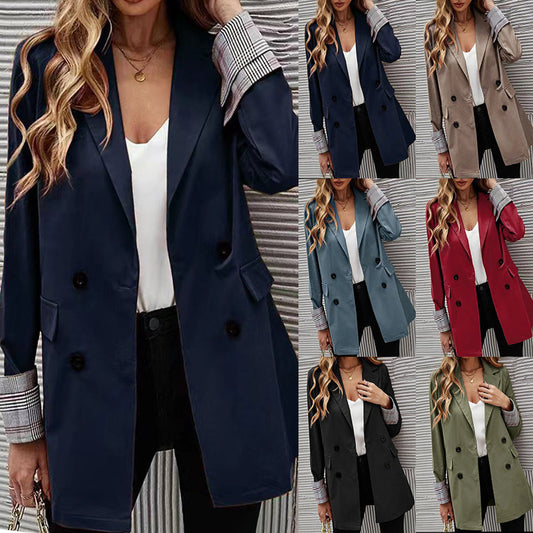 Damen Eleganter Doppelreiher Blazer mit kariertem Detail Stalluxe