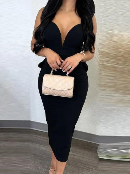 Damen Elegantes Wickelkleid mit tiefem V-Ausschnitt und figurbetontem Schnitt Stalluxe