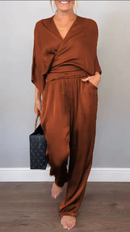 Damen elegantes und bequemes Satin-Hosenanzug Stalluxe