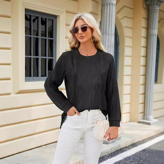 Damen Elegante Langarmbluse mit feinem Rippstruktur und modischen Seitenschlitzen Stalluxe