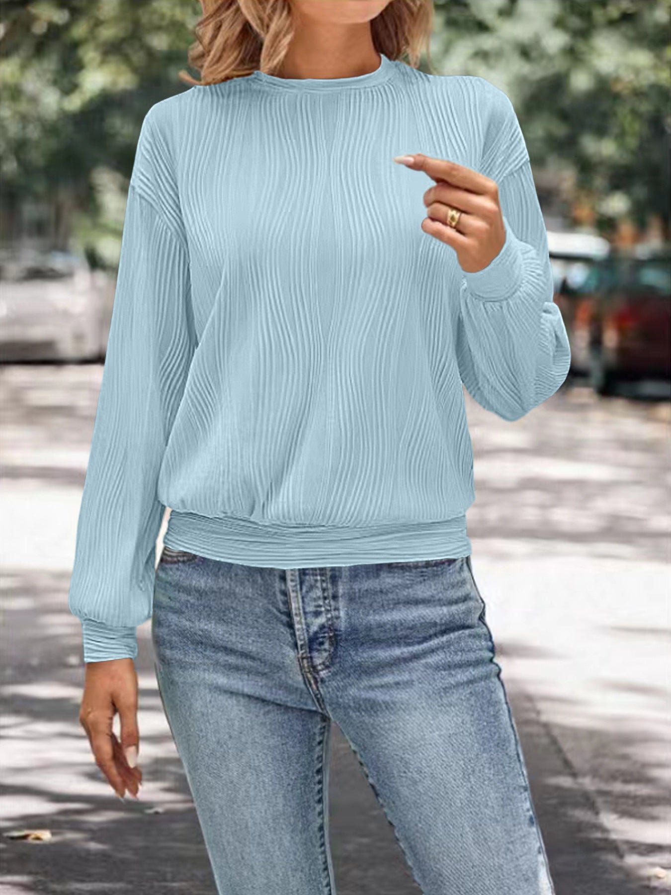 Damen lässiges Sweatshirt mit strukturiertem Stoff und elastischen Bündchen Stalluxe