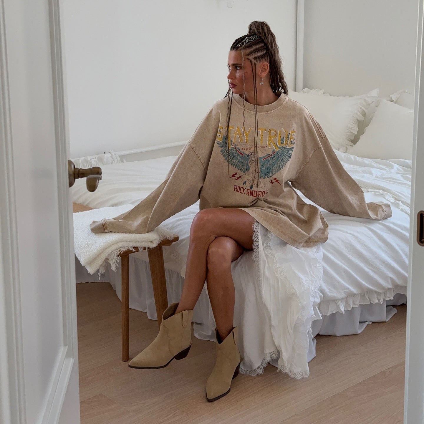 Damen Oversized Sweatshirt mit grafischem Print und lässigem Schnitt Stalluxe