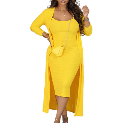 Damen Maxikleid mit offenem Cardigan und langen Ärmeln Stalluxe