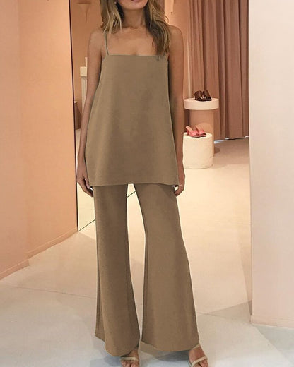Damen elegante Kombination aus Top und weit geschnittenen Hosen Stalluxe