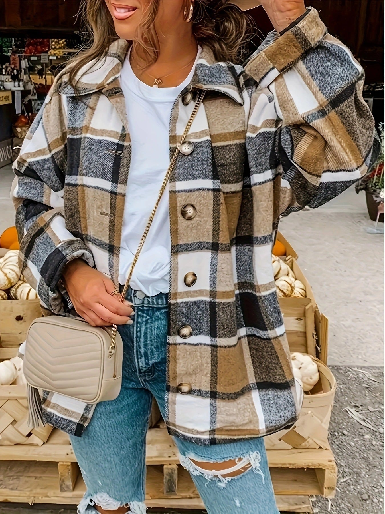 Damen Karojacke mit Knöpfen und modischem Schnitt Stalluxe