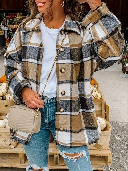 Damen Karojacke mit Knöpfen und modischem Schnitt Stalluxe