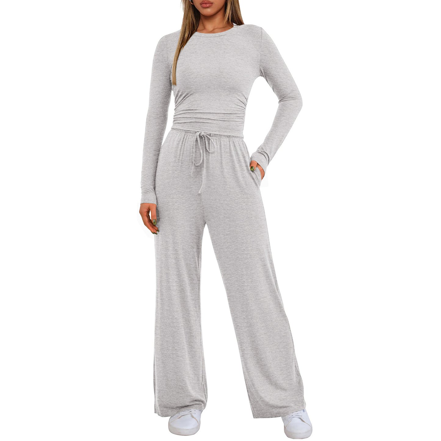 Damen bequemer Jumpsuit mit langem Arm und elastischem Bund Stalluxe