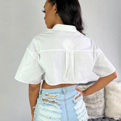 Damen Kurzarm Bluse im lässigen Schnitt mit aufgesetzter Tasche Stalluxe