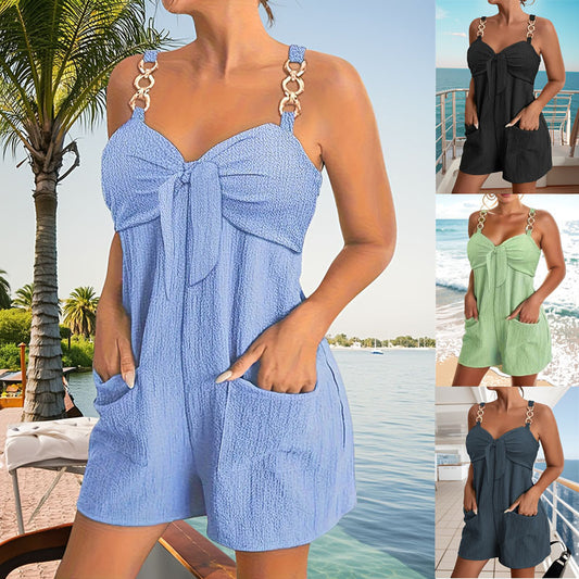 Damen Freizeit Jumpsuit mit dekorativen Schulterträgern und praktischen Taschen Stalluxe
