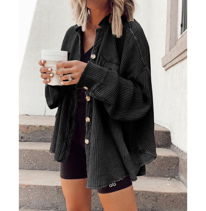 Damen Lässige Waffle-Strickjacke mit praktischen Taschen und Knopfdetails Stalluxe