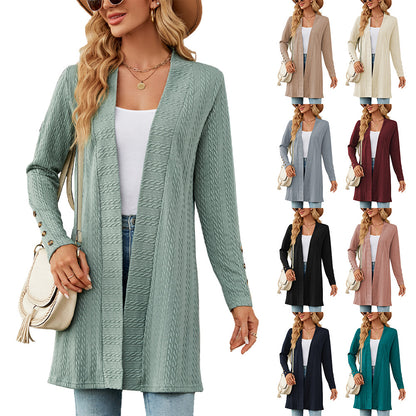 Damen Strickmantel mit modischem Zopfmuster und eleganten Knopfdetails Stalluxe