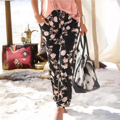 Damen Freizeithose mit floralem Muster und elastischem Bund Stalluxe