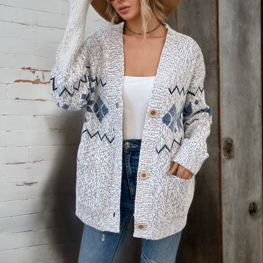 Damen Großer Strickcardigan mit zeitgemäßem Zick-Zack-Muster und praktischen Taschen Stalluxe