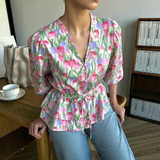Damen Bluse mit Blumenmuster und Rüschen Stalluxe