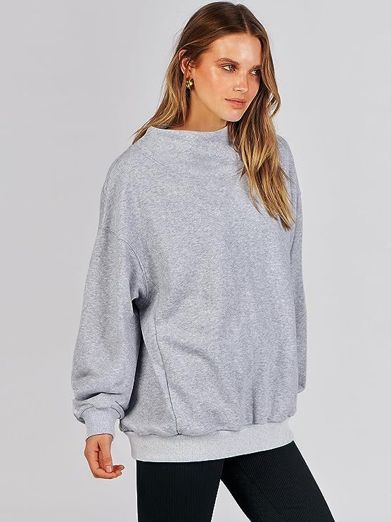 Damen Oversized Sweatshirt mit Stehkragen und geripptem Saum Stalluxe