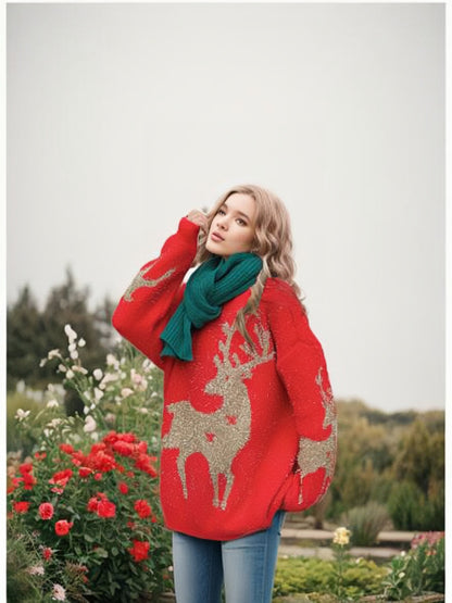 Damen Weihnachts-Pullover mit festlichem Schneeflocken-Motiv und weitem Schnitt Stalluxe