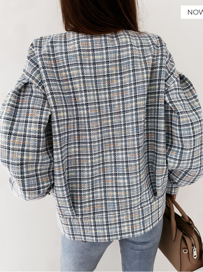 Damen Modischer Karostrickjacke mit einzigartigem Knopfverschluss Stalluxe
