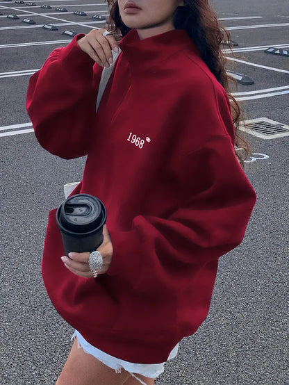 Damen Fleece-Hoodie mit hohem Kragen und halbem Reißverschluss Stalluxe