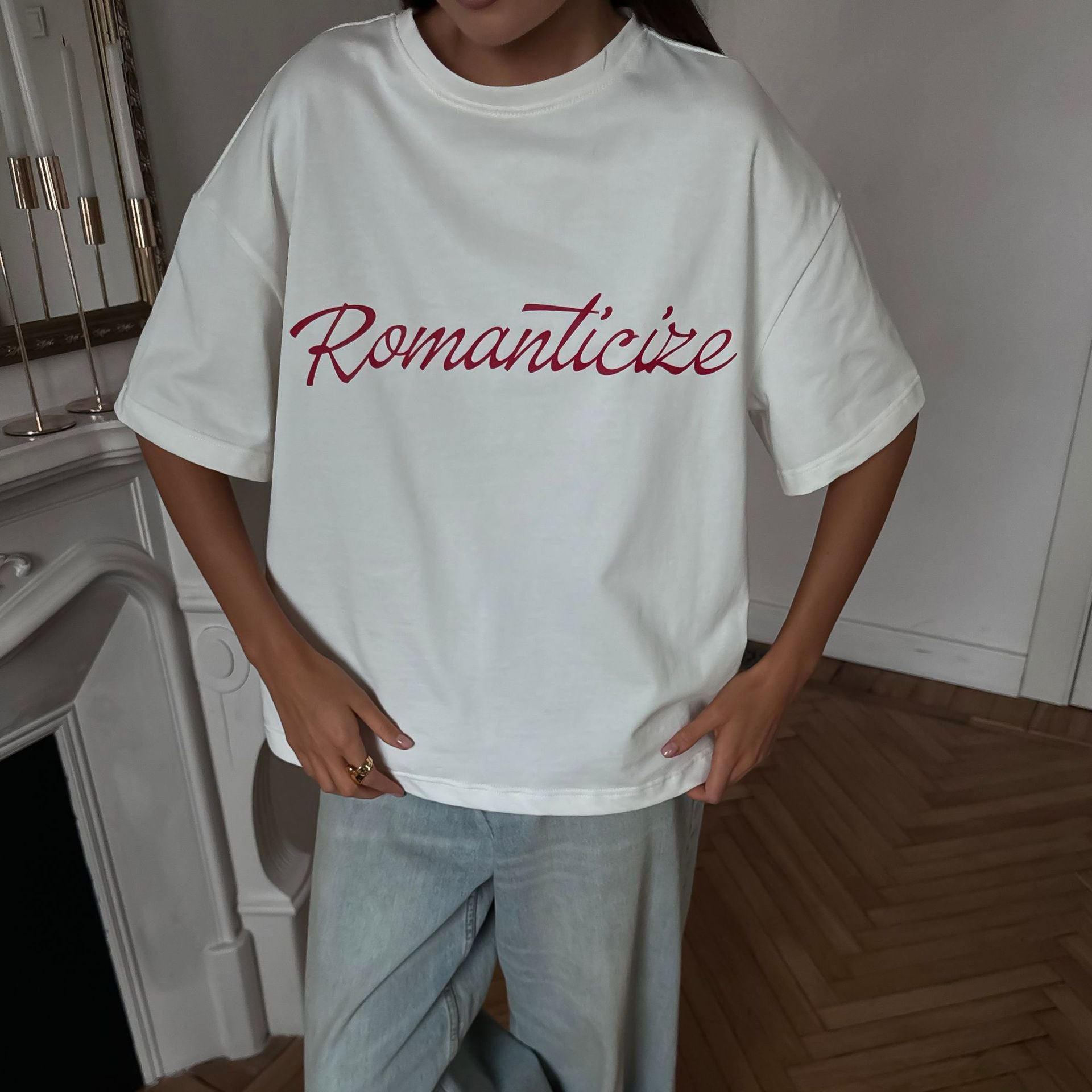 Damen Oversized T-Shirt mit romantischem Schriftzug und bequemem Schnitt Stalluxe