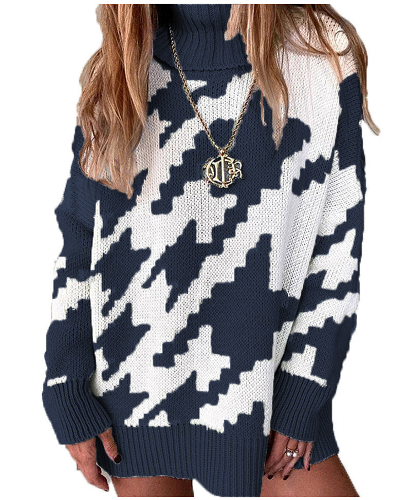 Damen Strickpullover mit hohem Kragen und modernem Zickzack-Muster Stalluxe