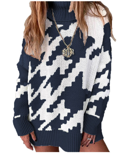 Damen Strickpullover mit hohem Kragen und modernem Zickzack-Muster Stalluxe