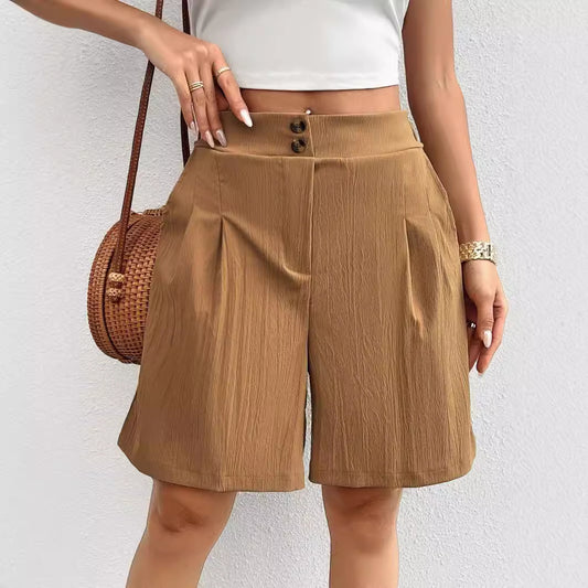 Damen Elegante Shorts mit Knopfverschluss und faltigem Design Stalluxe